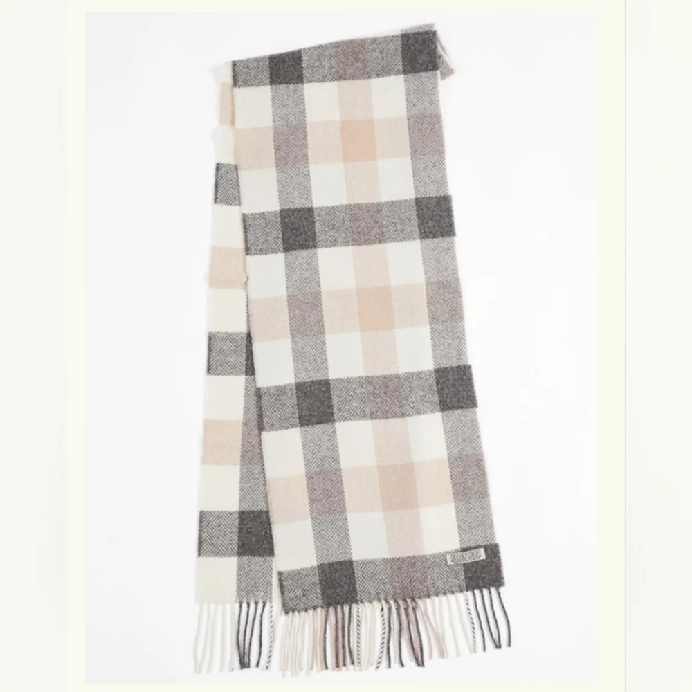 FOXFORD Lambswool Fringed Scarf- Neutral Block